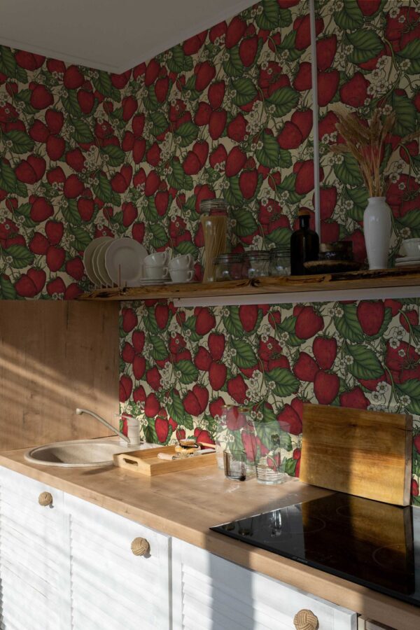 Fancy Walls Strawberry Forest Red Vibrant self-adhesive wallpaper