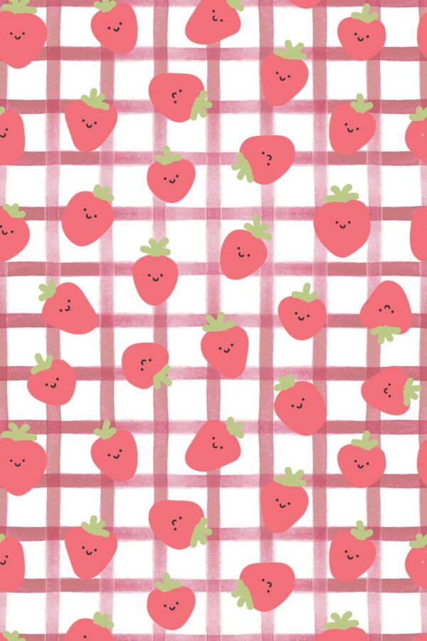 Red Cute Kawaii Strawberries Wallpaper