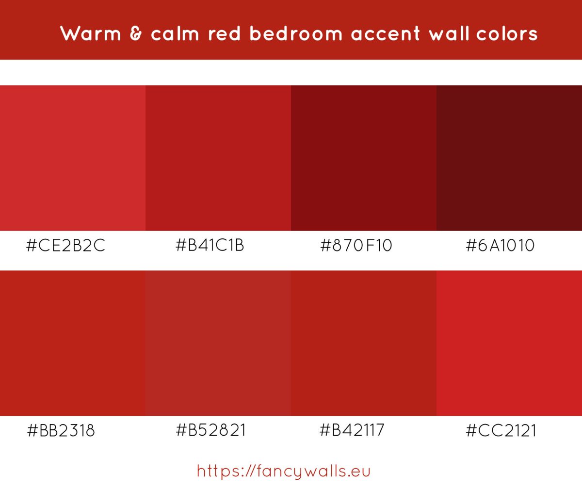 Calm red colors for bedroom accent walls