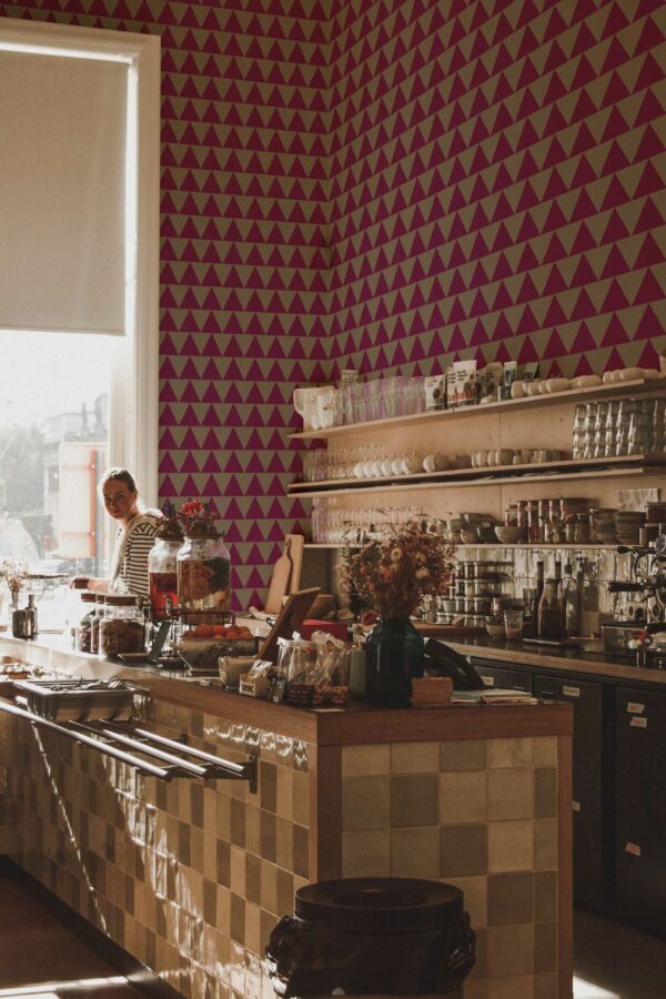 Fancy Walls' GeoBlush unpasted wallpaper in burgundy