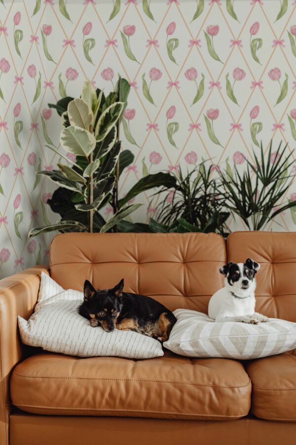 Self-adhesive Beige Floral Tulip and Bow design by Fancy Walls