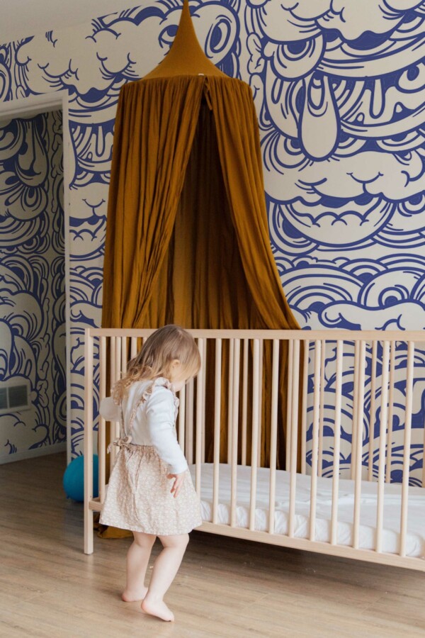 Removable wall mural with Blue and white Doodle art by Fancy Walls
