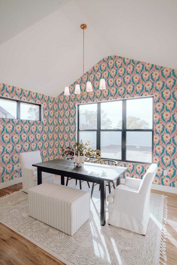 Fancy Walls peel and stick wallpaper with Retro Daisy Pink design