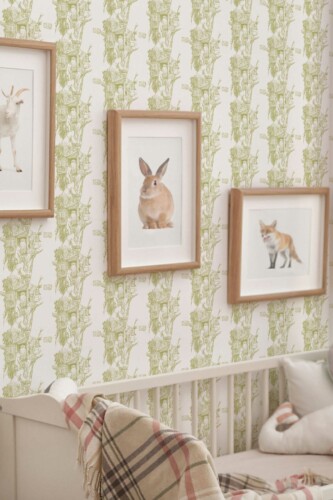 Traditional Wallpaper with Verdant Bear-Owl Bond Pattern from Fancy Walls