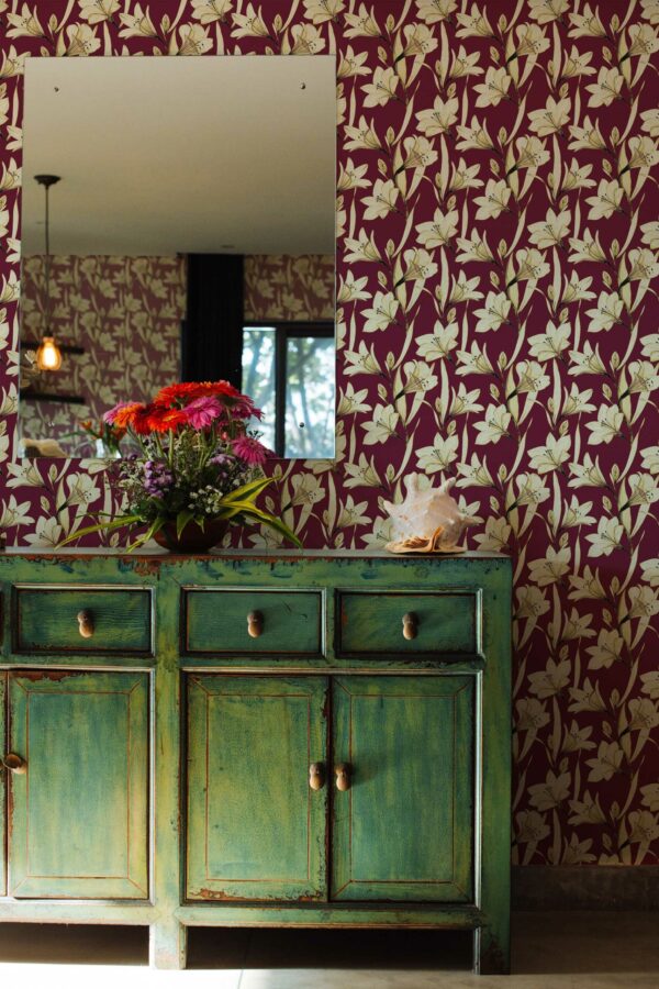Fancy Walls peel and stick wallpaper with Sunny Vintage Floral Brown design
