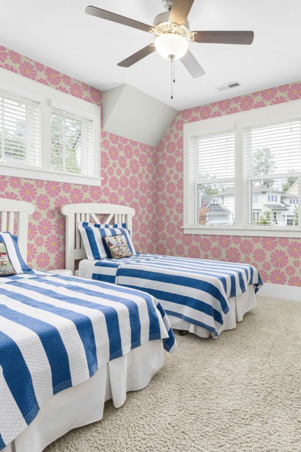 Fancy Walls peel and stick wallpaper with Retro Daisies in Pink