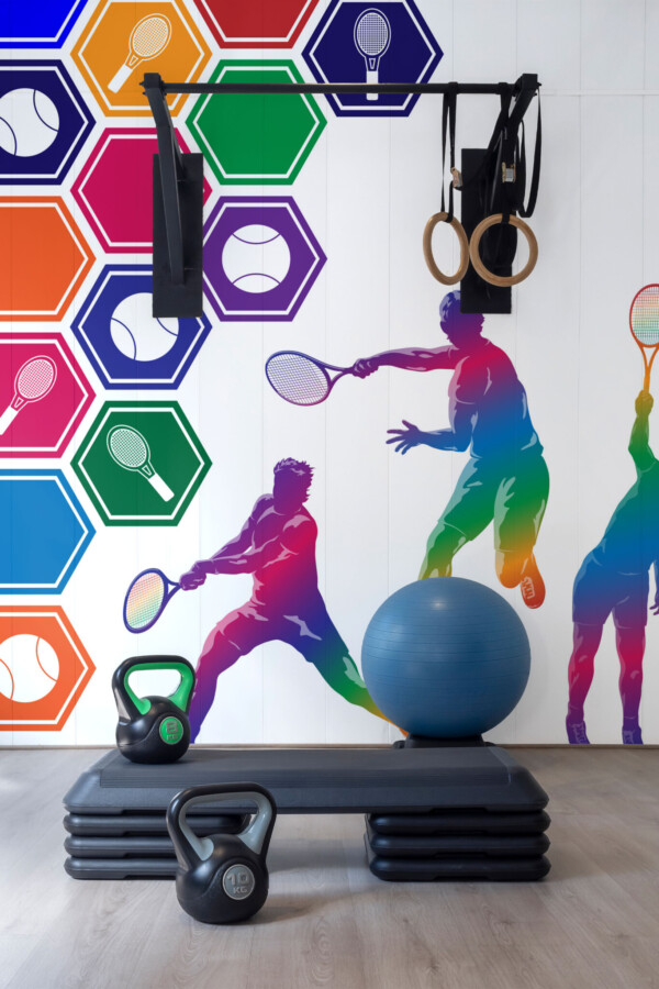 Fancy Walls dynamic tennis-themed mural for game rooms.