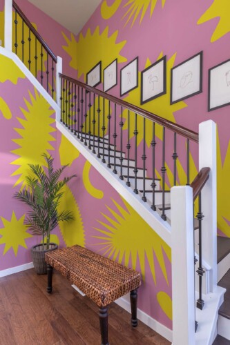 Wall paper mural of funky pink forms by Fancy Walls