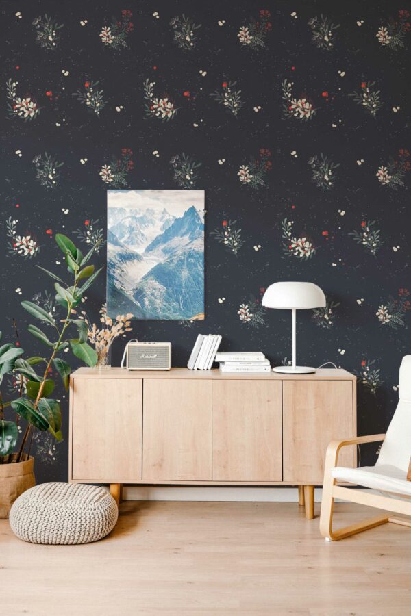 Unpasted wallpaper showcasing black Christmas elegance from Fancy Walls