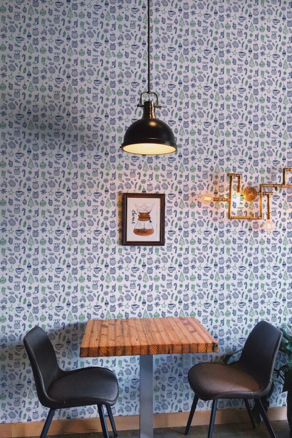 Fancy Walls blue and white Christmas peel and stick wallpaper