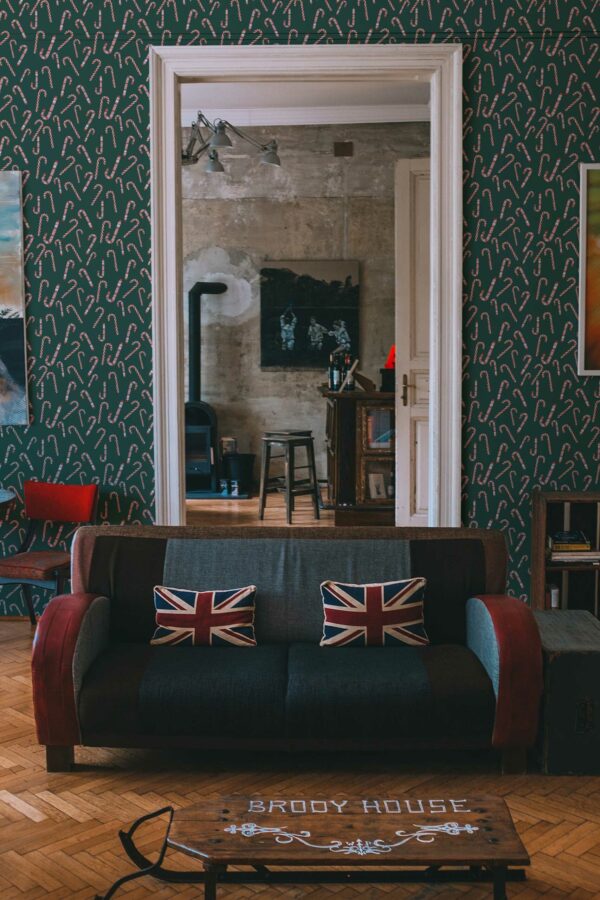 Unpasted wallpaper with green candy cane pattern by Fancy Walls