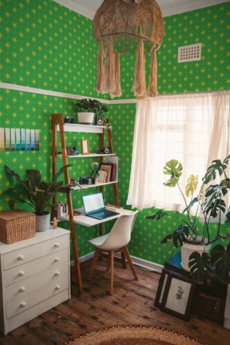 Removable wallpaper in Chartreuse stars on bright green design by Fancy Walls