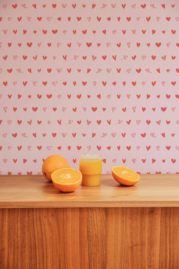 Non-Pasted Pink Fun Wallpaper with Hearts from Fancy Walls
