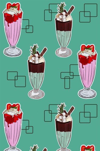Pattern repeat of Retro 50’s milkshake removable wallpaper design