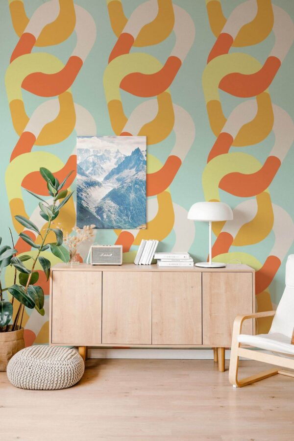 Scandinavian style living room decorated with Retro chain peel and stick wallpaper