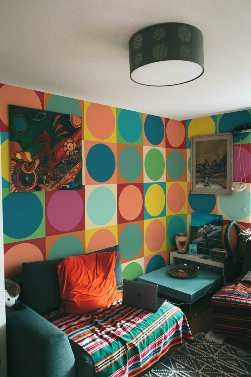 Vintage Circle peel and stick or non-pasted wall mural. Fancy Walls removable self-adhesive or traditional retro geometric eco-friendly and PVC-free accent wall mural.