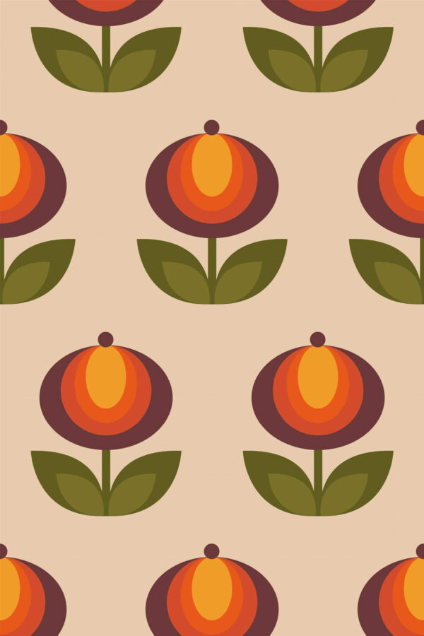 Pattern repeat of Retro flower removable wallpaper design