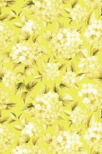 Pattern repeat of Retro Hydrangea Sunshine removable wallpaper design