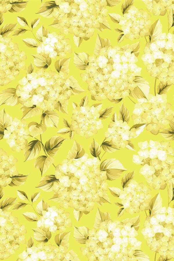 Pattern repeat of Retro Hydrangea Sunshine removable wallpaper design