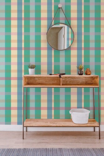 Contemporary style entryway decorated with Retro plaid peel and stick wallpaper