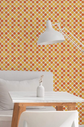 Minimal style dining room decorated with Retro Polka dot peel and stick wallpaper