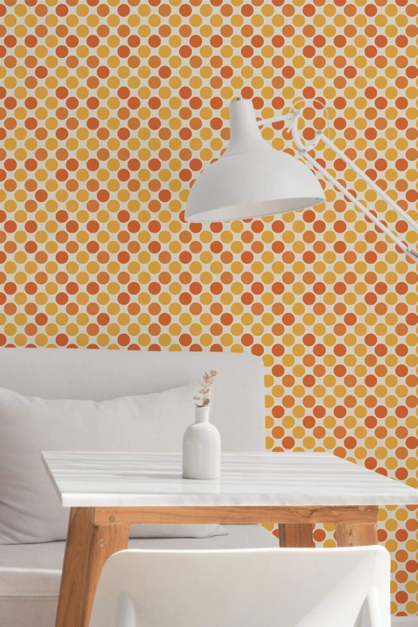 Minimal style dining room decorated with Retro Polka dot peel and stick wallpaper
