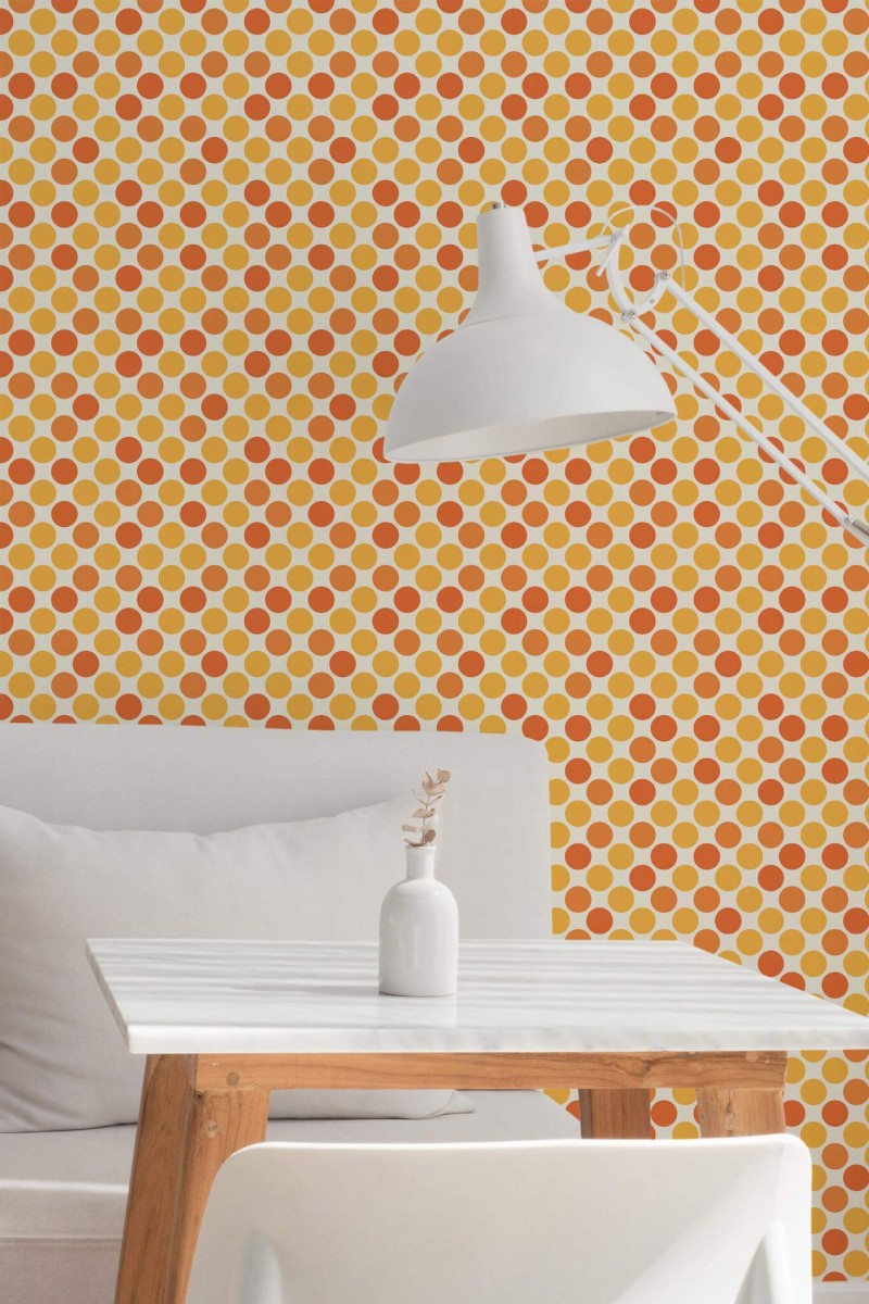 Minimal style dining room decorated with Retro Polka dot peel and stick wallpaper