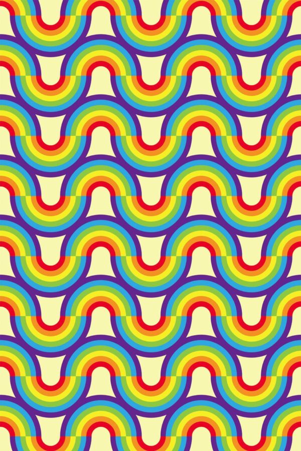 Pattern repeat of Retro rainbow waves removable wallpaper design