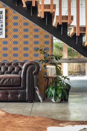 Fancy Walls Retro Sixties Orange and Teal peel and stick wallpaper