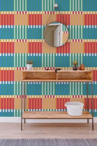 Contemporary style entryway decorated with Retro stripes peel and stick wallpaper