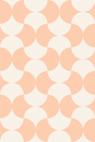 Close-up view of Cute Bakery Peach Tiles wallpaper featuring a retro geometric tile pattern in soft peach and cream tones. The bold mid-century curves create a playful and cozy atmosphere, ideal for eclectic kitchens or bakery interiors.