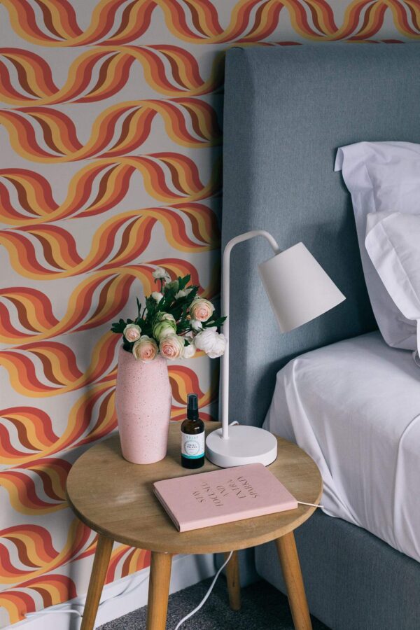 Rustic style bedroom decorated with Retro wave peel and stick wallpaper