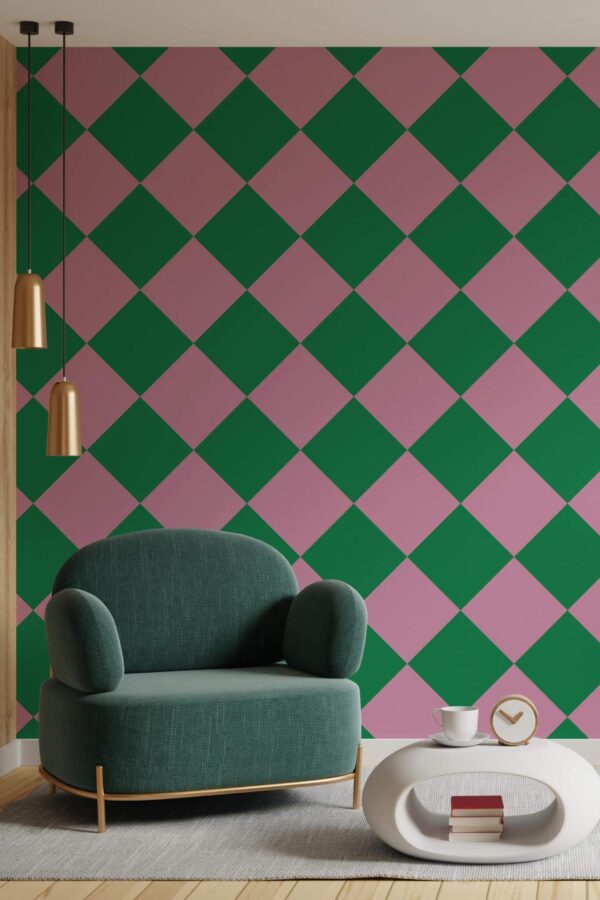Contemporary style living room decorated with Rhombus peel and stick wallpaper