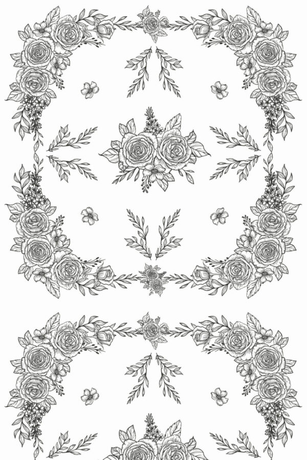 Pattern repeat of Rose ornament removable wallpaper design