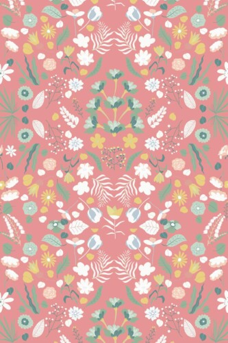 Pattern repeat of Rosy Bramble Enchantment removable wallpaper design