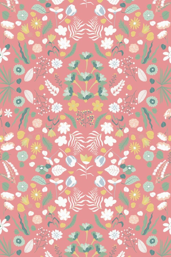 Pattern repeat of Rosy Bramble Enchantment removable wallpaper design