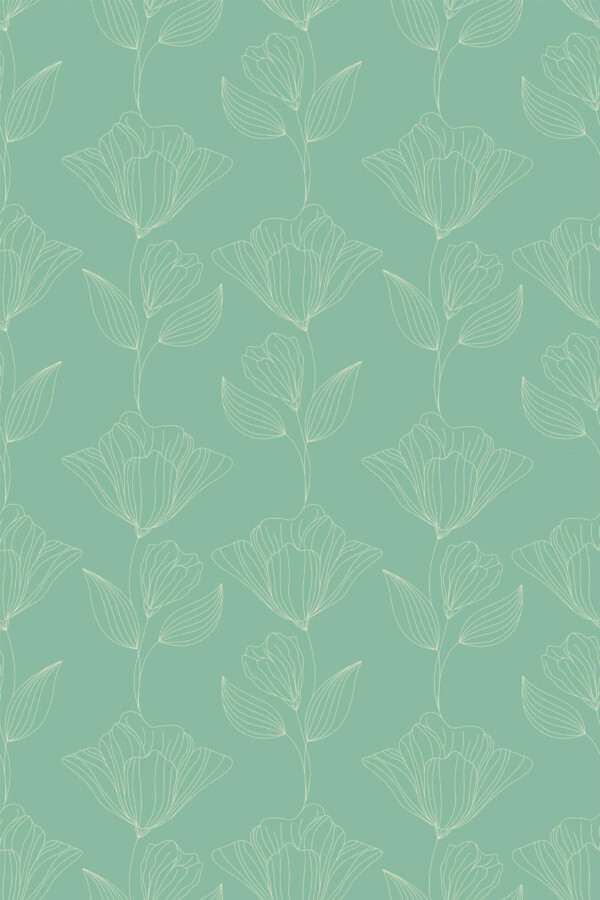 Pattern repeat of Sage Floral Powder Room removable wallpaper design