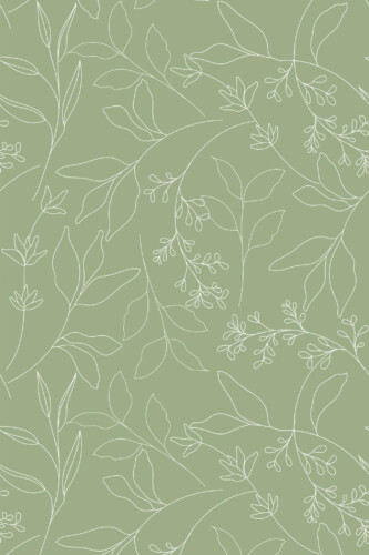 Pattern repeat of Sage green leaf removable wallpaper design