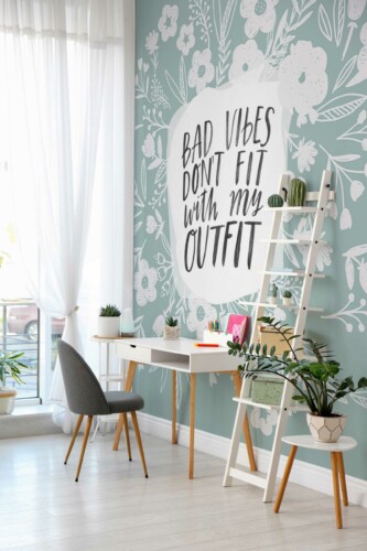 Green Inspirational Quote peel and stick or non-pasted wall mural. Fancy Walls removable self-adhesive or traditional bold floral eco-friendly and PVC-free living room or office wall mural.