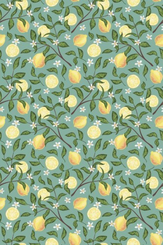 Pattern repeat of Sage Lemon removable wallpaper design