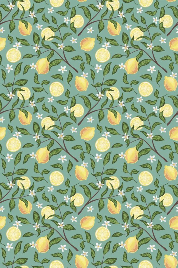 Pattern repeat of Sage Lemon removable wallpaper design