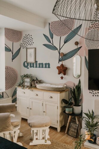 Mural for wall, Sage's Subtle Beige Blooms by Fancy Walls