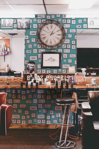 Hairdresser's Turquoise Canvas traditional wallpaper from Fancy Walls