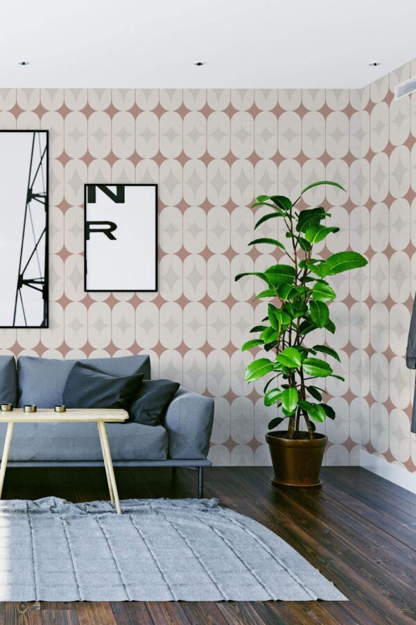 Modern scandinavian style living room decorated with Sandy tiles peel and stick wallpaper