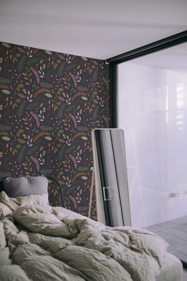 Minimal style bedroom decorated with Scandinavian christmas peel and stick wallpaper