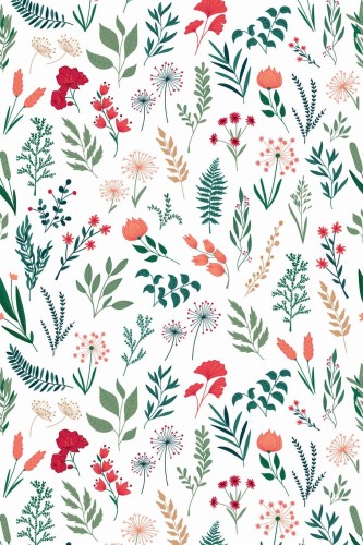 Pattern repeat of Scandinavian floral removable wallpaper design