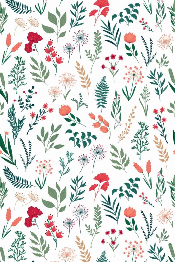 Pattern repeat of Scandinavian floral removable wallpaper design