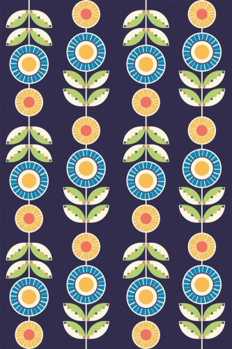 Pattern repeat of Scandinavian floral stripe removable wallpaper design