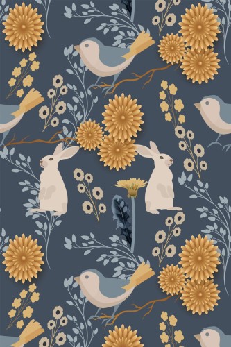 Pattern repeat of Scandinavian forest animals removable wallpaper design