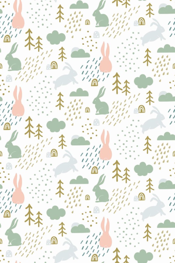 Pattern repeat of Scandinavian forest removable wallpaper design
